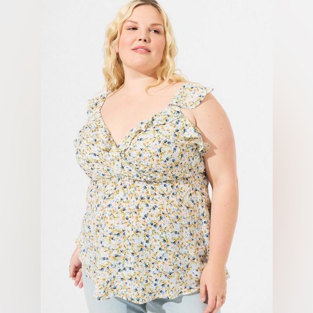 TORRID Floral Sleeveless Peplum Georgette Ruffle Surplice Tank Top Size 2X